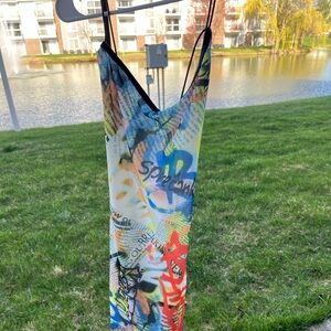 Superdown Red and Blue Dress with Abstract Pattern